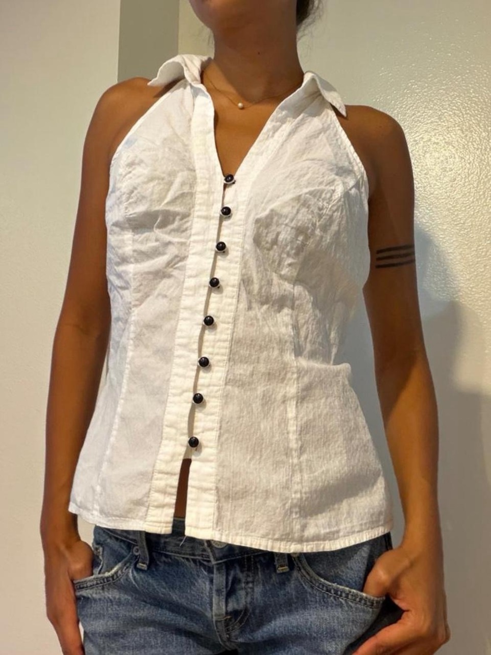Y2K Charlotte Russe White Halter Button Top